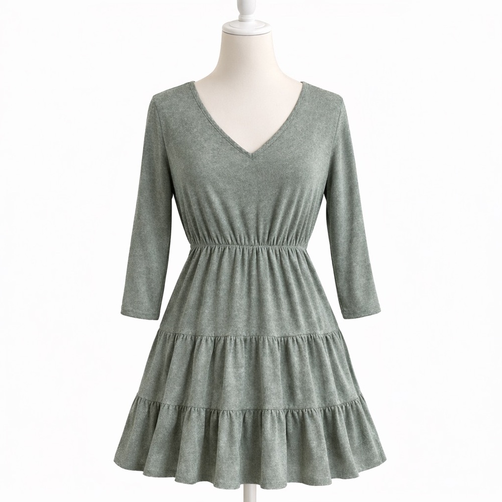 Beeson River Sage Green Tiered Dress Large Boho USA
